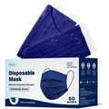 Wecare Disposable Face Mask, 3-Ply with Ear Loop 50 Individually Wrapped, Navy Blue, 50PK WMN100022